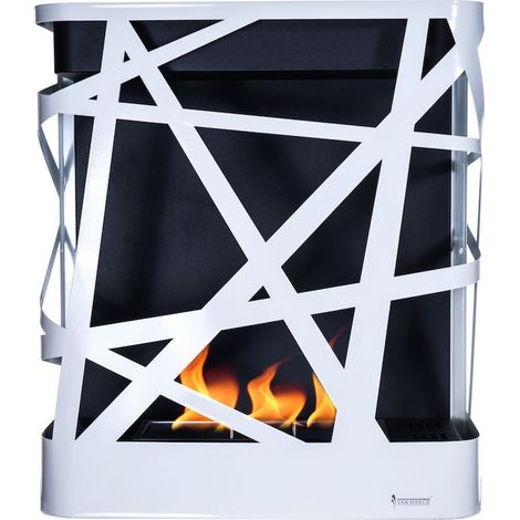 Caminetto al bioetanolo con cornice intrecciata bianca lucida