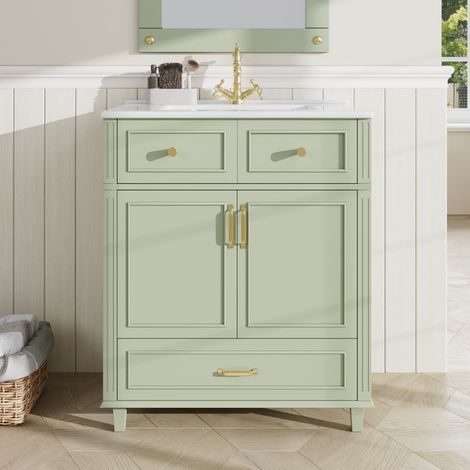Meuble vasque salle de bain vert 81x45,5x86,5cm vasque céramique tiroir amorti grand rangement (1/5)