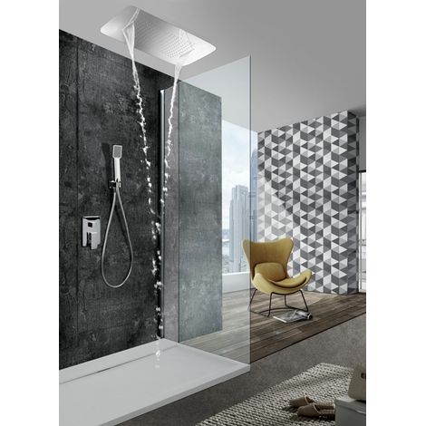 Greenice – Colonne de douche encastrée avec mitigeur – Pommeau grand diamètre – Finition chromée – Acier et laiton – Modèle SUMATRA (1/5)
