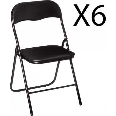 Lot de 6 chaises pliantes en métal coloris noir - Longueur 44 x Profondeur 48 x Hauteur 79 cm -PEGANE-