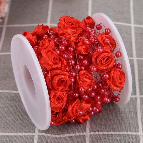 Guirlande de Perles Artificielles Rose 10 mètres - Décoration Fête Mariage Anniversaire DIY (Rouge) (1/5)