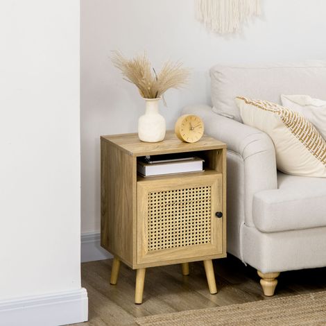 Table de chevet table de nuit avec placard porte cannage et niche design vintage 39 x 35 x 60 cm naturel (1/5)