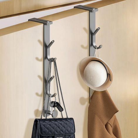 Crochets de Porte sans Percage 2 Pièces x3, Crochet Manteau Réglable 1.2-6.2 cm, Patère pour Portes et Armoire - Suspension Murale
