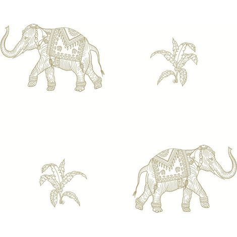 Papier Peint rouleau auto-adhésif - Eléphant qui marche - Blanc (1/5)