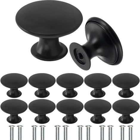 Bouton de meuble – Noir – Poignée d'armoire ronde 30 mm – 12 pièces – Cuisine et salle de bain (1/5)