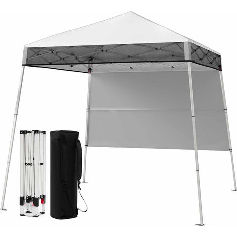 Tonnelle de Jardin 182 x 182 cm avec Panneau Latéral, Tente Réception Pliant avec Pieds Inclinés Réglables 4 Piquets Montage Facile, pour Fête, Blanc (1/5)