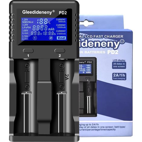 Chargeur de batterie 18650, chargeur universel à 2 baies avec écran LCD rechargeable 3,7 V 3,8 V 3,2 V 26650 20700 18650 18350 17670 17500 16340(RCR123) 14500 1,2 V AA AAA SC C (1/5)
