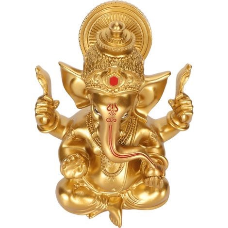 Statue de Ganesh, objet en résine, statue de divinité hindoue, ornement décoratif doré pour la maison et le jardin.