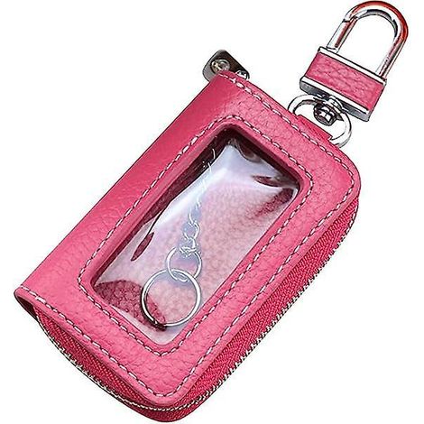 (rose Rouge) Porte-cls De Voiture En Cuir, Avec Porte-cls Glissire Pour Tlcommande De Voiture, Porte-cls Distance De Voiture, Sac En Cuir Pour F (1/5)
