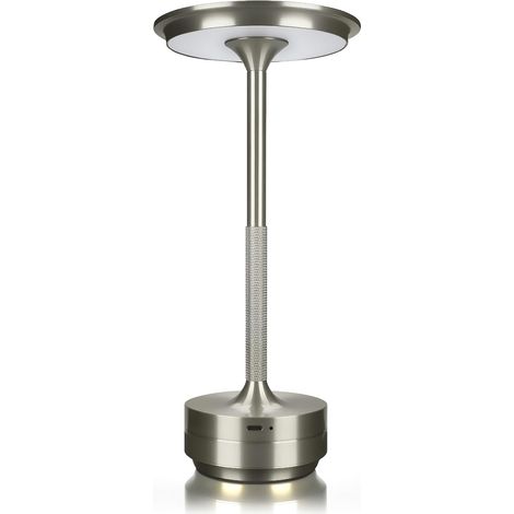 Lampe de Table LED Tactile Rechargeable Métal Rond, 3 Températures de Couleur à Intensité Variable,(Argent)