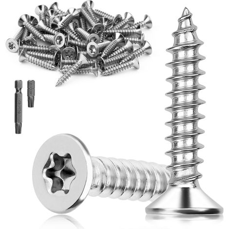 30 Pièces Vis a Bois Torx M6x60 mm Vis Inox A2 V2A Tête Fraisée Autotaraudeuses pour DIY Montage de Meubles Tôle (1/5)