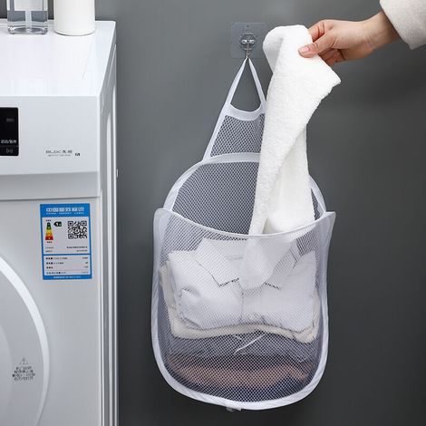 Panier À Linge Pliable - Filet Respirant En Polyester - Pour Salle De Bain Ou Chambre - 1 Pièce Blanche (1/4)