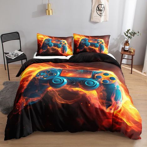 Ensemble de literie avec imprimé Flammen-Gamepad pour adultes et enfants