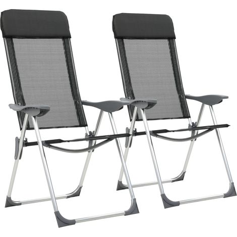 Set di 2 Sedie da Campeggio Pieghevoli - Sedia da Spiaggia in Alluminio Nere BV942030 - BonneVie (1/5)