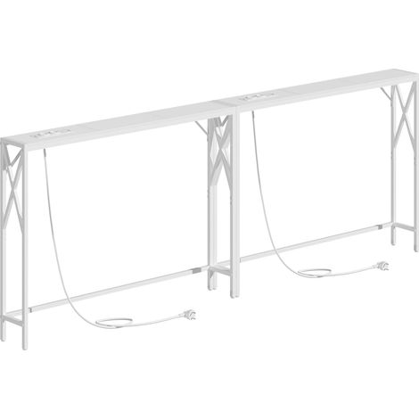 Bouts de Canapé avec Station de Charge, Lot de 2, Tables d’Entrée, Tables de Rangement pour Couloir, Bouts de Canapé de Style Vintage, pour Entrée, Hall, Blanc (1/5)