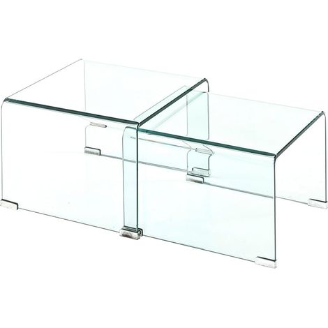 Set 2 tavolini da salotto in vetro trasparente design curvato San (1/4)