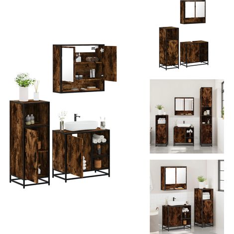 Ensemble de meubles de salle de bain 3 pcs Chêne fumé - Ensemble De Meubles De Salle De Bain - Ensembles De Meubles De Salle De Bain - Armoire De Salle De Bain - Armoire De Rangement De Salle De Bain (1/5)