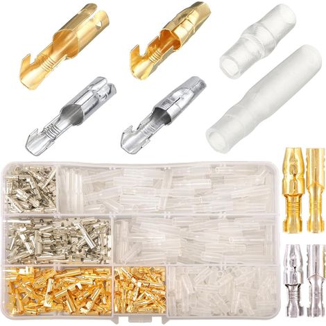 Laiton Connecteurs Kit,424PCS 3.9mm Terminal Connecteur Mâle et Femelle avec manchons isolants, Cosse Electriques Moto Cosse Connecteur Electrique Moto Cosse Ronde a Sertir (1/5)