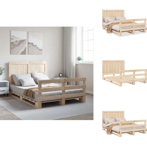 Cadre de lit sans matelas avec tête de lit bois massif - Cadre De Lit - Lit Double - Lit En Bois - Lit Massif - Tête De Lit (1/5)