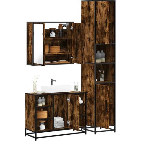 Set de muebles baño 3 pzas madera contrachapada roble ahumado