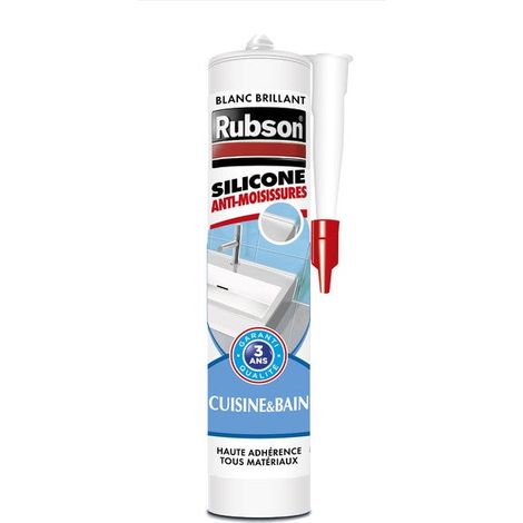 Mastic d'étanchéité cuisine et bain silicone, RUBSON, 280 ml blanc