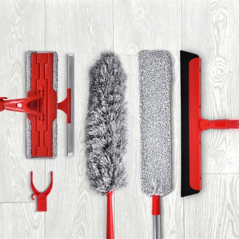 Liseré Vert - Kit de nettoyage complet Magic Duster multi surfaces - Plumeau, Balai raclette, Manche télescopique