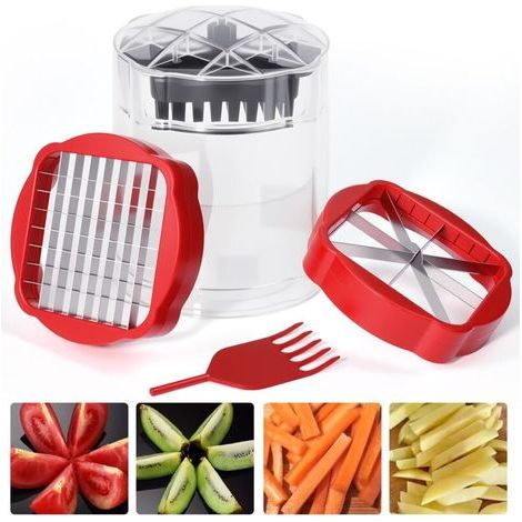 Coupe-frites en acier inoxydable, coupe-fruits professionnel, coupe-pommes de terre, coupe-pommes avec 2 lames, coupe-tomates à coupe rapide, coupe-frites pour chips, concombres, carottes, pommes (1/5)