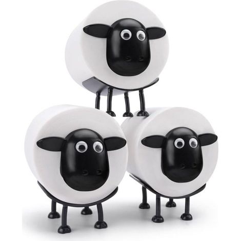 Lot de 3 porte-rouleaux de papier toilette avec motif mouton - Porte-rouleau de papier toilette amusant sur pied - Imprimé en 3D - Noir - Rangement hilarant pour rouleau de papier de soie