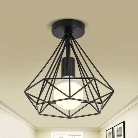 Lampe De Plafond Rétro Vintage En Forme De Diamant 25CM (Noir) Plafonnier Industriel En Métal Et Fer E27 Pour Restaurant Et Café (1/5)