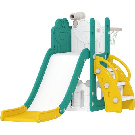Toboggan enfant 5 en 1 avec panier de basket, télescope, mur d’escalade et coffre de rangement, intérieur/extérieur, jaune - CHICFURN (1/5)