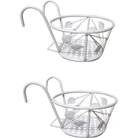 Support de Pot de Plantes,Fer Art Paniers Suspendus Plante Support, avec des Crochets,2 PCS Balustrade Fleur Pot Support pour Clôture Pots depour Les Balustrades de Balcon de Jardin (Blanc) (1/5)