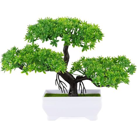 Plantes artificielles d'intérieur - Plantes artificielles - Bonsaï décoratif pour la maison et le bureau - Mini bonsaï vert - 19 x 26 cm - Plastique - Vert (1/5)