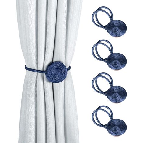 4 Aimants Rideau Crochets Magnétiques, Corde de Tirage 40 cm, Attaches Draperie Bleu Marine pour Chambre, Salon, Bureau, Décoration, Lot de 4 (1/5)