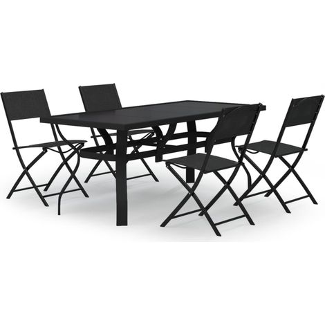 Ensemble de salle à manger de jardin meuble extérieur 5 pièces gris et noir
