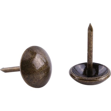 Lot de 100 clous de tapisserie vintage à tête ronde en bronze pour meubles, canapés, chaussures, portes (lisses, 11 x 17 mm, épais) (1/5)