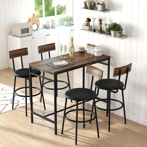 5-teiliges Bartisch-Set mit 4 Stühlen, Industrielles Design, für Küche, Esszimmer, Holz, Stahl, Braun