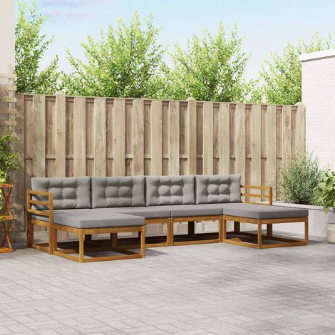 vidaXL Outdoor-Sofagarnitur mit Kissen 6 pcs Natürlich und Hellgrau (1/5)