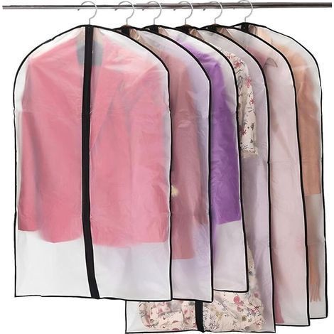 Housses à vêtements zippées , lot de 6, anti-poussière et anti-mites, PEVA translucide, imperméables et respirantes, 60 x 120 cm, noires (1/5)