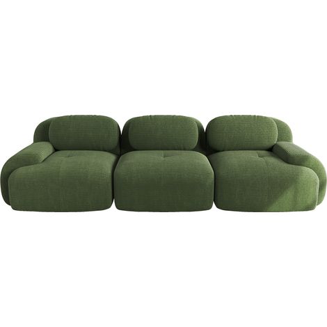 ELVMI Sofá de esquina modular sin estructura en tela de pana con reposabrazos curvos y base antideslizante, Verde (1/5)