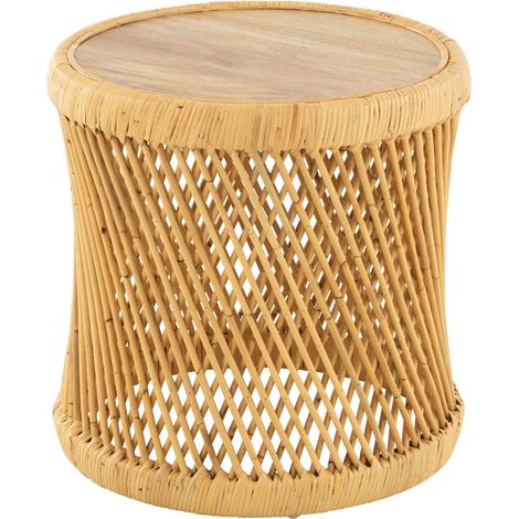 Table d'appoint ronde 50 cm en roseau, rotin et bambou naturel (1/5)