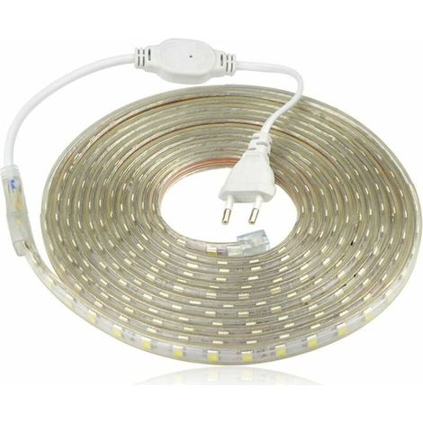Ruban à LED, Bande LED Etanche, Lumineux Bandeau Led 220v, 5050 IP65 Etanche Bande Strip Led, Blanc chaud Largeur 8mm (4m) (1/4)
