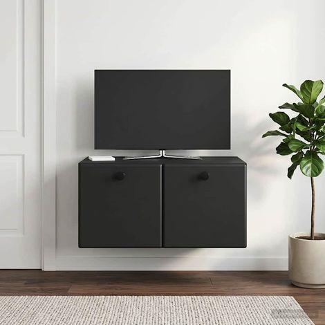 Meuble TV mural avec portes pivotantes, rangement, bois d’ingénierie noir, 59,5 x 41 x 30 cm - PANGIVO (1/5)