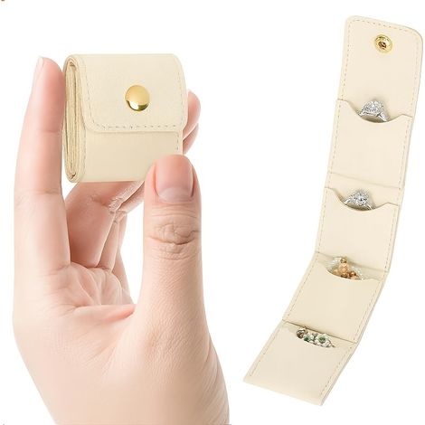 Sac organisateur de bijoux de voyage portable, pliable avec 4 compartiments, fermeture solide par bouton-pression, adapté aux bagues, boucles d'oreilles, petits colliers, utilisation quotidienne en sa (1/5)