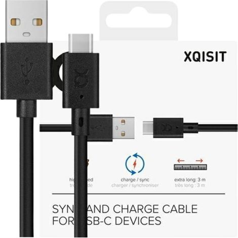 Cavo di ricarica e sincronizzazione Xqisit USB A - USB C 3,0 m Nero/Nero 31298 (1/2)