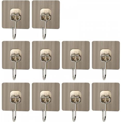 Lot de 10 crochets muraux adhésifs 20 kg (max) pour salle de bain, cuisine, plafond, suspension, mur, porte, peignoir, porte-serviettes (1/5)