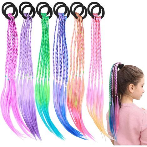 Treccine per bambini con colori sfumati, 12 pezzi di extension per capelli a treccia colorate con elastico per bambine, ideali per feste e per tutti i giorni. (1/5)