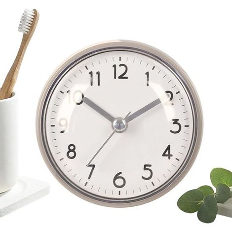 Horloge de douche à ventouse - Mini horloge de douche - Horloge de salle de bain étanche - Horloge de douche blanche - Horloge de douche ronde moderne - Blanche (1/5)