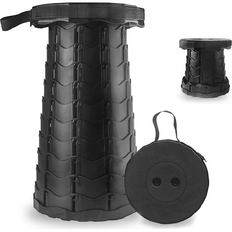 Tabouret Pliant Portable - 1 Unité - Plastique Renforcé - Hauteur Réglable et Charge 181 kg - Camping Pêche BBQ - Noir (1/5)