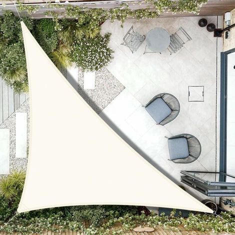 Garden FutureVoile d'ombrage Imperméable Triangulaire 3x3x4,25m Toile Ombrage UV Protection pour Terrasse Jardin Extérieur-Crème (1/5)