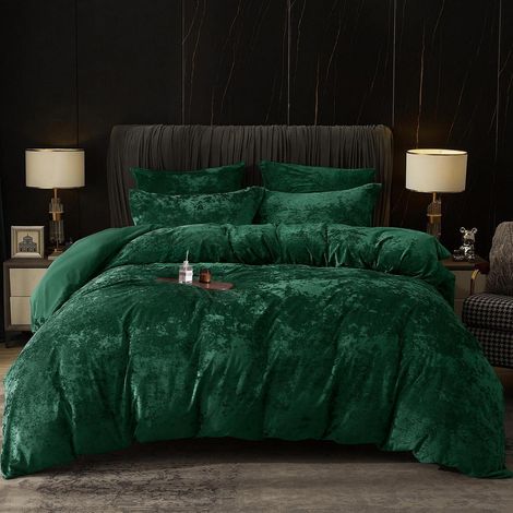 Ensemble de literie velours 135x200 cm vert émeraude avec 2 taies d'oreiller 80x80 cm